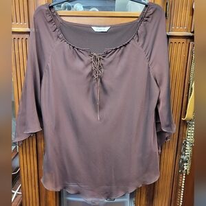 Inspire New Look Brown Sheer Overlay Velvet Tie Top Size 22